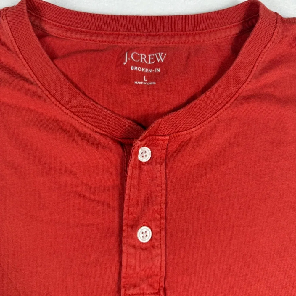 J.Crew Broken-In Henley Shirt Large Red Short Sleeve Minimalist Cotton Tee
